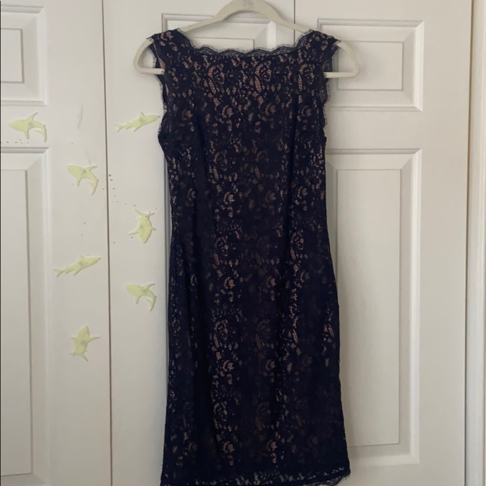 Adrianna Papell Navy Nude Lace Dress SZ 4 NWOT